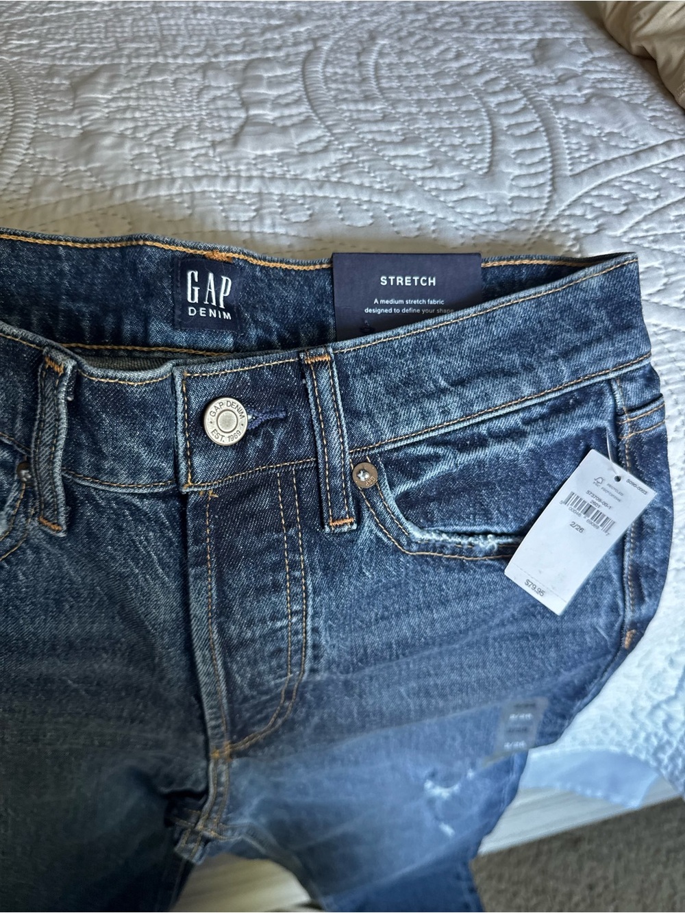 GAP High Rise Cheeky Straight Jeans 2/26 NWT Dark Indigo Distressed
